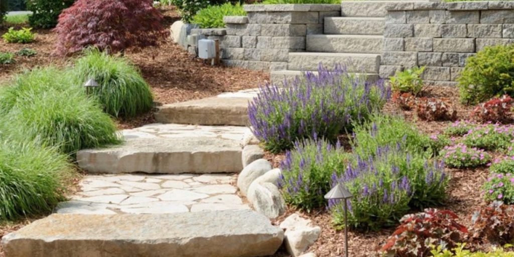 Beautiful low-maintenance landscape with mulch, shrubs, and drought-tolerant plants | Low Maintenance Landscaping Ideas